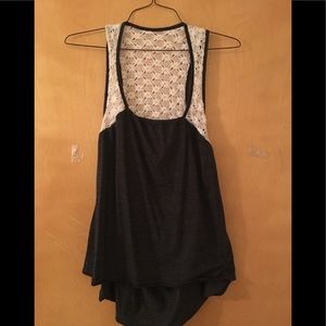Grey/lace tank. Open back. Size M